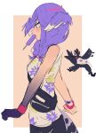  1girl bangs black_pants border brown_background dragon dragon_tail ember_(selen_tatsuki) fanny_pack food from_side grey_shirt head_wings highres looking_down nijisanji nijisanji_en pants photoshop_(medium) popsicle popsicle_in_mouth profile purple_eyes purple_hair selen_tatsuki shirt sketch sleeveless sleeveless_shirt solo tail virtual_youtuber walking white_border yuno_(p2eocene) 