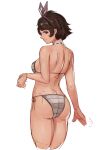  1girl arc2urus back bangs bikini brown_eyes brown_hair dark-skinned_female dark_skin grey_bikini headband josie_rizal looking_at_viewer looking_back short_hair simple_background sketch smile solo swimsuit tekken tekken_7 white_background 