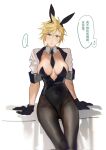  ... 1girl anger_vein animal_ears aqua_eyes between_breasts black_gloves black_necktie black_pantyhose blonde_hair blush breasts chinese_commentary chinese_text cloud_strife collarbone commentary_request covered_navel cropped_jacket detached_collar final_fantasy final_fantasy_vii genderswap genderswap_(mtf) gloves highres impossible_clothes impossible_leotard jacket large_breasts leaning_back leotard looking_at_viewer necktie necktie_between_breasts open_clothes open_jacket pantyhose playboy_bunny rabbit_ears short_hair solo speech_bubble spiked_hair spoken_ellipsis strapless strapless_leotard thigh_gap translation_request white_jacket xianyu314 