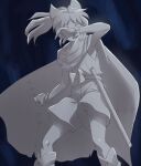  1girl bow cape groin hair_bow han&#039;you_no_yashahime haruyama_kazunori inuyasha japanese_clothes long_hair moroha open_mouth petrification ponytail sheath simple_background solo wind 