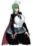  1girl aged_up alternate_breast_size alternate_costume alternate_form alternate_hairstyle antennae belt breasts brooch cape closed_eyes collared_shirt colorized curvy green_hair hands_on_thighs highres jewelry large_breasts looking_at_another md5_mismatch pantyhose shirt short_hair shorts simple_background solo spacezin tall tall_female thick_thighs thighs third-party_edit toned tongue touhou white_background white_shirt wide_hips wriggle_nightbug 