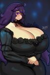  1girl absurdres alternate_breast_size breasts choker hairband hex_maniac_(pokemon) highres huge_breasts long_hair looking_at_viewer nail_polish pokemon pokemon_(game) pokemon_xy purple_eyes sath15 smile solo 