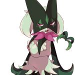  1other blush commentary_request crossed_arms fang furry highres ktyon3 meowscarada open_mouth pokemon pokemon_(creature) purple_eyes simple_background solo white_background 