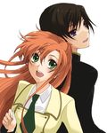  1boy 1girl black_hair code_geass couple female green_eyes lelouch_lamperouge long_hair male necktie niboshi open_mouth orange_hair purple_eyes sasaki_yuki school_uniform shirley_fenette short_hair uniform 