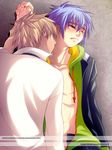  blonde_hair blue_hair blush gold_eyes hirohide muscle open open_clothes open_shirt school_uniform schoolboy shirt undressing unzipped usukawa_(artist) wince wrist_grab yaoi yellow_eyes 