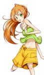  bare_shoulders code_geass female green_eyes long_hair midriff orange_hair ponytail shirley_fenette shorts simple_background solo tobeko_(tobetobe) tobetobe white_background 