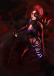  .hack//g.u. 1girl armor bordeaux_(.hack//) glowing glowing_eye red_eyes red_hair short_hair solo sword thighhighs weapon yosa 