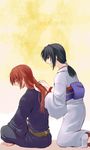  1boy 1girl black_hair comb combing couple eyes_closed female himura_kenshin japanese_clothes kimono long_hair male orange_hair ponytail redblood rurouni_kenshin sitting yukishiro_tomoe 