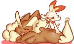  2019 all_fours ambiguous_penetration anthro anthro_on_anthro brown_fur butt doggystyle female from_behind_position fur gafagear lagomorph larger_female lopunny lying male male/female mammal nintendo on_front penetration pok&eacute;mon pok&eacute;mon_(species) scorbunny sex size_difference smaller_male video_games 