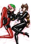  animal_ears artist_request betterman bodysuit boots breasts brown_eyes brown_hair collar high_heels latex latex_suit long_hair lying nipples nose_hook open_mouth red_eyes sai_hinoki shiny shiny_clothes shoes short_hair skin_tight spread_legs tail thigh_boots thighhighs 