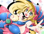  artist_request black_magician_girl blonde_hair blush breasts chibi dark_magician_girl duel_monster green_eyes huge_breasts monster smile source_request yu-gi-oh! yuu-gi-ou yuu-gi-ou_duel_monsters 