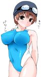  bad_id bad_pixiv_id breasts brown_eyes brown_hair competition_swimsuit covered_nipples goggles highres impossible_clothes impossible_swimsuit one-piece_swimsuit puuyan small_breasts solo swim_cap swimsuit 