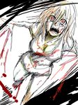  1girl blood claws left_4_dead looking_at_viewer midriff red_eyes running sharp_teeth solo tears torn_clothes white_hair witch_(left4dead) 