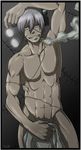  1boy abs cigarette dr_franken_stein glasses labcoat male male_focus muscle nude scar scientist screw smoking solo soul_eater standing stitches 