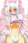  alkali-water animal_ears bad_id bad_pixiv_id breasts bunny_ears medium_breasts navel open_clothes open_shirt red_eyes reisen_udongein_inaba shirt solo touhou underboob undressing white_hair 