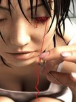  blood breasts cg cleavage eye eyes female girl guro lowres mouth needle nose realistic red red_eyes solo thread yoshitaka_kawakami 