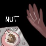  ambiguous_gender black_background canid canine disembodied_hand english_text food fox holding_food holding_object humor keke mammal meme nervous pun pushbutton reaction_image simple_background solo sweat text visual_pun walnut 