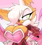  big_breasts bigdad breasts cleavage clothed clothing female fully_clothed hair hair_over_eye lipstick makeup rouge_the_bat solo sonic_(series) wings 