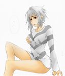  accelerator bottomless breast_hold breasts genderswap highres medium_breasts red_eyes short_hair solo tears to_aru_majutsu_no_index white_hair 