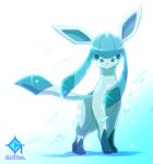  animal_focus artist_name bright_pupils commentary_request full_body glaceon green_eyes gurifon looking_at_viewer no_humans pokemon pokemon_(creature) solo standing watermark white_pupils 