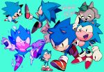  1boy aimf blue_background blue_fur commentary_request dated gloves koco_(sonic) male_focus multiple_views red_footwear simple_background smile sonic_(series) sonic_the_hedgehog standing white_gloves 
