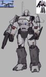 aircraft arm_cannon clenched_hand decepticon full_body grey_background highres mecha megatron no_humans open_hand red_eyes redesign reference_inset robot science_fiction solo_focus standing tiltrotor transformers tungsten_hale v-22_osprey weapon 
