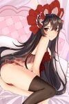  1girl ass black_hair blush breasts frills highres ilya_(princess_connect!) kodama_(koda_mat) lace large_breasts long_hair looking_at_viewer princess_connect! red_eyes single_thighhigh solo thighhighs underwear very_long_hair 