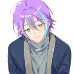  1boy aqua_hair bangs closed_mouth hk_(wgyz7222) jewelry kamishiro_rui long_sleeves looking_at_viewer multicolored_hair necklace project_sekai purple_hair short_hair smile solo streaked_hair sweater turtleneck turtleneck_sweater white_background yellow_eyes 