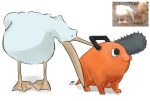  2others bird biting buttericecreamm capybara chainsaw chainsaw_man handle looking_at_another looking_to_the_side multiple_others pelican photo-referenced photo_inset pochita_(chainsaw_man) reference_inset reference_photo simple_background white_background 