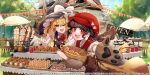  2girls basket black_hair black_headwear black_vest blonde_hair bow braid bread brown_dress collared_shirt cookie dress food hat hat_bow ishikawa_sparerib kirisame_marisa long_earlobes long_hair muffin multiple_girls official_art oven_mitts red_eyes red_headwear shirt short_sleeves single_braid touhou touhou_lost_word twin_braids vest white_bow white_shirt witch_hat yatadera_narumi yellow_eyes 