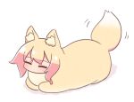  1girl animal_ear_fluff animal_ears bangs blonde_hair closed_eyes dog fox_ears fox_girl fox_tail full_body kemomimi-chan_(naga_u) medium_hair motion_lines naga_u no_mouth original shadow shiba_inu simple_background solo tail tail_wagging white_background 