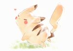  :3 closed_eyes closed_mouth commentary_request full_body grass happy heart highres hii_(hii101) no_humans pikachu pokemon pokemon_(creature) smile solo white_background 
