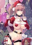  1girl alternate_costume artist_name atlanta_(kancolle) black_choker breasts choker cleavage dated finger_to_mouth grey_eyes hat highres himeyamato kantai_collection large_breasts looking_at_viewer red_hair santa_hat solo thigh_strap twintails 