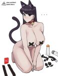  ... 1girl animal_ear_fluff animal_ears artist_logo bangs bell black_eyes black_hair breasts cat_ears cat_tail closed_mouth collar collarbone commentary condom condom_box condom_packet_strip condom_wrapper convenient_arm donburi_(donburikazoku) highres komi-san_wa_komyushou_desu komi_shouko large_breasts long_hair looking_at_viewer neck_bell nude pasties patreon_username sex_toy solo swept_bangs tail thighs v_arms watermark web_address 