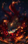  animal_focus chi-yu_(pokemon) commentary_request fire fish flower highres looking_down no_humans okano_dei pokemon pokemon_(creature) red_flower signature solo yellow_eyes 