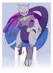  border commentary full_body furrowed_brow gogot grey_background grey_eyes highres horns looking_at_viewer mewtwo pokemon pokemon_(creature) solo toes white_border 