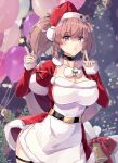  1girl alternate_costume artist_name atlanta_(kancolle) black_choker breasts choker cleavage dated dress finger_to_mouth grey_eyes hat highres himeyamato kantai_collection large_breasts looking_at_viewer red_dress red_hair santa_hat solo thigh_strap twintails 