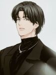  bangs black_eyes black_hair black_jacket black_shirt fujoking_bbu jacket jewelry lee_yoohan looking_at_viewer necklace official_art parted_bangs payback shirt suit_jacket turtleneck white_background 