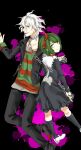  1boy 1girl absurdres blood blood_splatter chain danganronpa_(series) danganronpa_another_episode:_ultra_despair_girls green_eyes green_hair highres jacket komaeda_nagito looking_at_viewer pai_(1026508292) servant_(danganronpa) short_hair sweater towa_monaka 