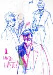  1boy a.m bad_source black_hair english_text glasses i_have_no_mouth_and_i_must_scream kwh6762 labcoat messy_hair necktie opaque_glasses personification traditional_media 