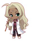  1girl blonde_hair chibi code_geass dark-skinned_female dark_skin dark_skinned_female dress female full_body green_eyes kiri_futoshi labcoat lakshata_chawla long_hair lowres pants pipe rakshata_chawla simple_background solo white_background 