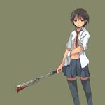  baseball_bat blood necktie open_clothes open_shirt school_uniform shirt skirt thighhighs tie weapon yamaada 