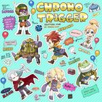  ayla balloon blonde_hair blue_hair cake cape cat chrono_(series) chrono_trigger crono female food glasses gum_(gmng) gummy_(pixiv172700) headband helmet highres kaeru_(chrono_trigger) lucca_ashtear magus male marle nu open_mouth pale_skin pointy_ears ponytail purple_hair red_hair robo short_hair treasure_chest 