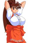  arms_up breasts brown_eyes brown_hair erect_nipples huge_breasts long_hair ponytail takeuchi_yuka variable_geo 