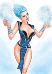  blue_eyes blue_hair blue_lips blue_lipstick breasts cleavage female frost_(mortal_kombat) gradient gradient_background japanese_clothes large_breasts lipstick makeup mortal_kombat short_hair solo usda wristband 