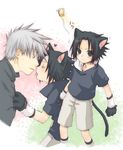  &lt;3 animal_ears black_eyes black_hair cat cat_ears cat_tail catboy hatake_kakashi heart kubyou_azami naruto neko tail uchiha_sasuke white_hair yaoi 