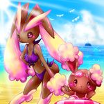  animal_ears beach bikini buneary bunny_ears lopunny pokemon siblings sisters swimsuit 