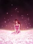  1girl aerith_gainsborough bangs brown_hair dress female final_fantasy final_fantasy_vii flower nature red_ribbon ribbon short_hair sitting solo tetra_(pixiv) tetra_takamine 