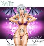  bikini breast_grab breasts choker demon_girl grabbing grey_hair large_breasts long_hair red_eyes sexually_suggestive succubus swimsuit tail tattoo thedarkness undressing wings 