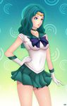  1girl bishoujo_senshi_sailor_moon blush choker gloves kaiou_michiru khalitzburg miniskirt pleated_skirt sailor_neptune short_skirt skirt solo tiara 